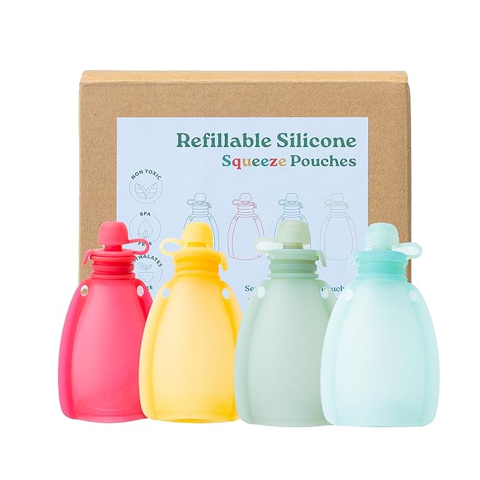 Reusable Silicone Baby and Toddler Food Pouches